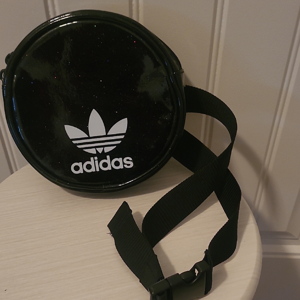 Adidas Originals Black Glossy Round Waist Bag 🖤✨